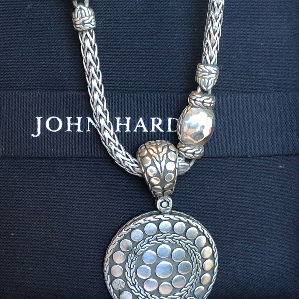John Hardy Silver Woven Necklace with Ornate Pendant